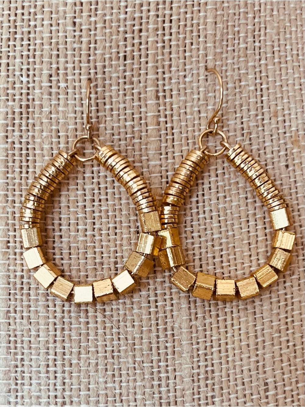 Gold Textured Cube Hoop Earrings